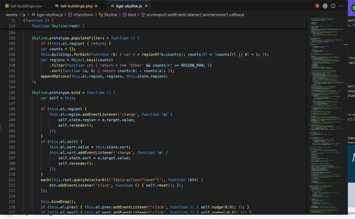 The skyline component source in the editor